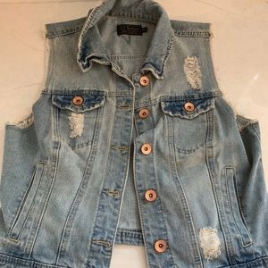 Distressed denim jacket vest